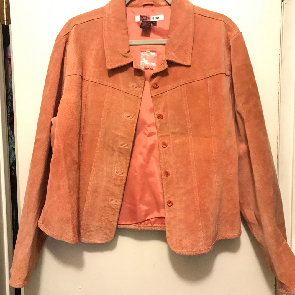 pink leather suede collar button up classic jacket